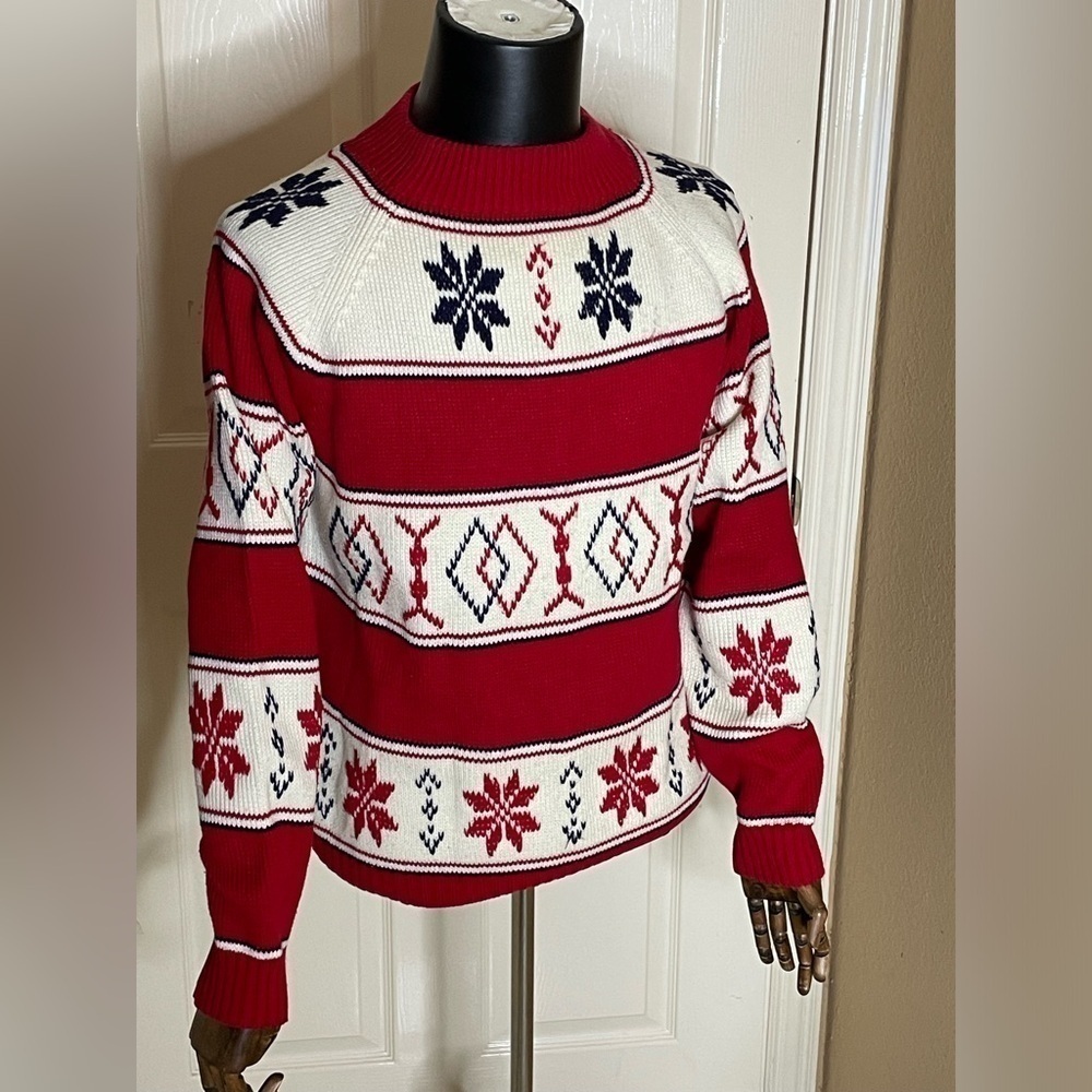 Vintage 70s JC Penney Knit Sweater Ski Snow Nordic Tribal Fair Isle Aztec Sz L 